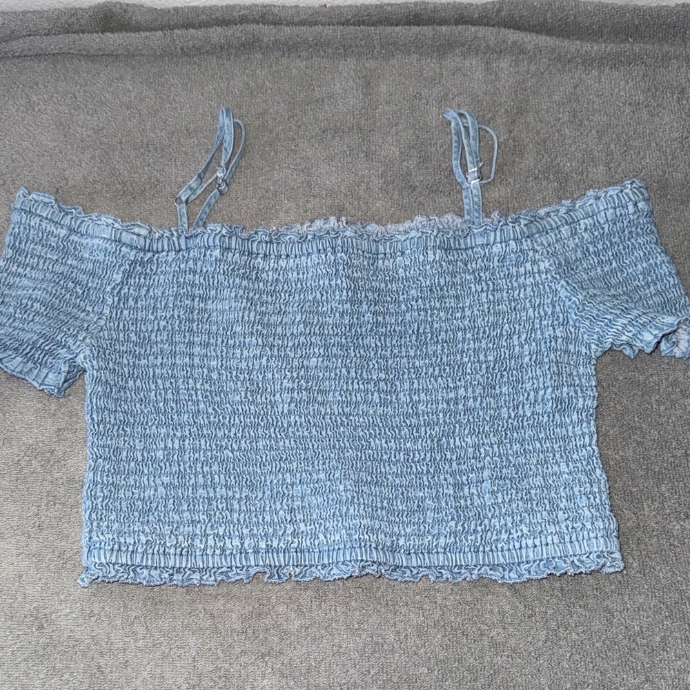 Active USA Light Blue Smocked Crop Top